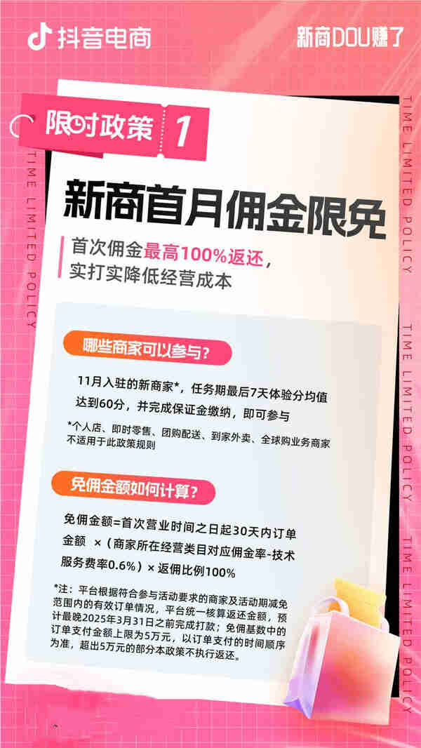 抓住抖音电商11月新商机遇：新商首月佣金限免，让新店在双11开门红